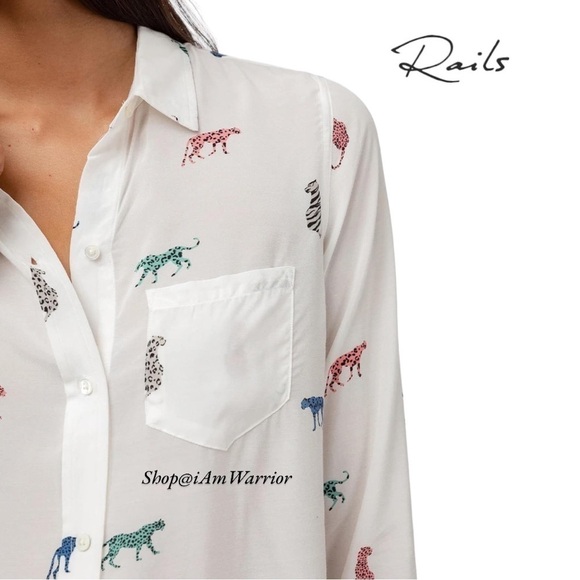 Rails colorful cat print long sleeve collared viscose top *shop@iamwarrior - Picture 4 of 15